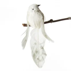 White Sequin Bird with Clip Butterflies And Birds|
