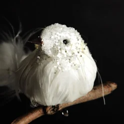 White Sequin Bird with Clip Butterflies And Birds|