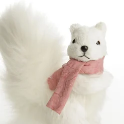White Squirrel with Bushy Tail and Pink Scarf Christmas Birds And Animals|