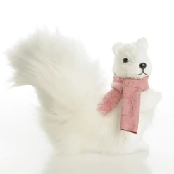 White Squirrel with Bushy Tail and Pink Scarf Christmas Birds And Animals|