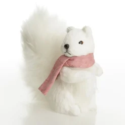 White Squirrel with Bushy Tail and Pink Scarf Christmas Birds And Animals|