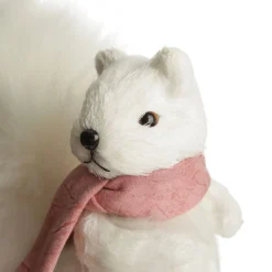 White Squirrel with Bushy Tail and Pink Scarf Christmas Birds And Animals|