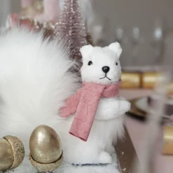 White Squirrel with Bushy Tail and Pink Scarf Christmas Birds And Animals|