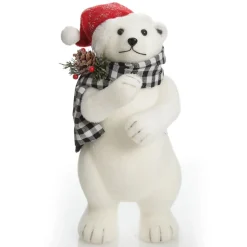 White Standing Polar Bear with Santa Hat Christmas Birds And Animals|