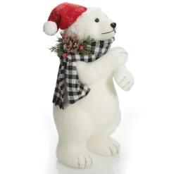 White Standing Polar Bear with Santa Hat Christmas Birds And Animals|