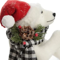 White Standing Polar Bear with Santa Hat Christmas Birds And Animals|
