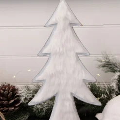 White Washed Wood Tree with White Fur Table Top Christmas Trees|