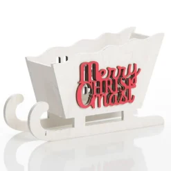 White Wooden Sleigh with Merry Christmas Christmas Ornaments|