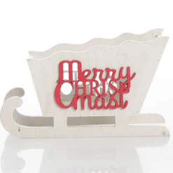White Wooden Sleigh with Merry Christmas Christmas Ornaments|