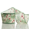 Wide White with Green Fir and Red Berry Ribbon - 6.5cm Ribbons|