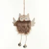 Wood Brown Owl with Closed Eyes Tree Decorations with Fur & Bells Christmas Tree Decorations|