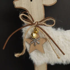 Wood Reindeer with Fur Christmas Ornament and Neck Tie Christmas Birds And Animals|