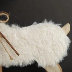 Wood Reindeer with Fur Christmas Ornament and Neck Tie Christmas Birds And Animals|