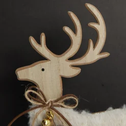 Wood Reindeer with Fur Christmas Ornament and Neck Tie Christmas Birds And Animals|