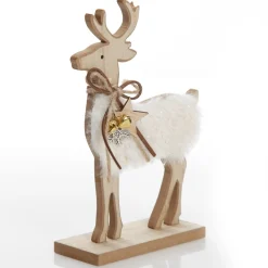 Wood Reindeer with Fur Christmas Ornament and Neck Tie Christmas Birds And Animals|
