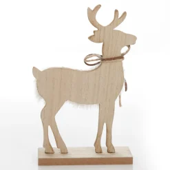 Wood Reindeer with Fur Christmas Ornament and Neck Tie Christmas Birds And Animals|