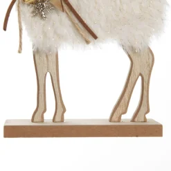 Wood Reindeer with Fur Christmas Ornament and Neck Tie Christmas Birds And Animals|