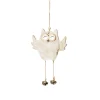 Wood White Owl with Closed Eyes Tree Decorations with Fur & Bells Christmas Tree Decorations|