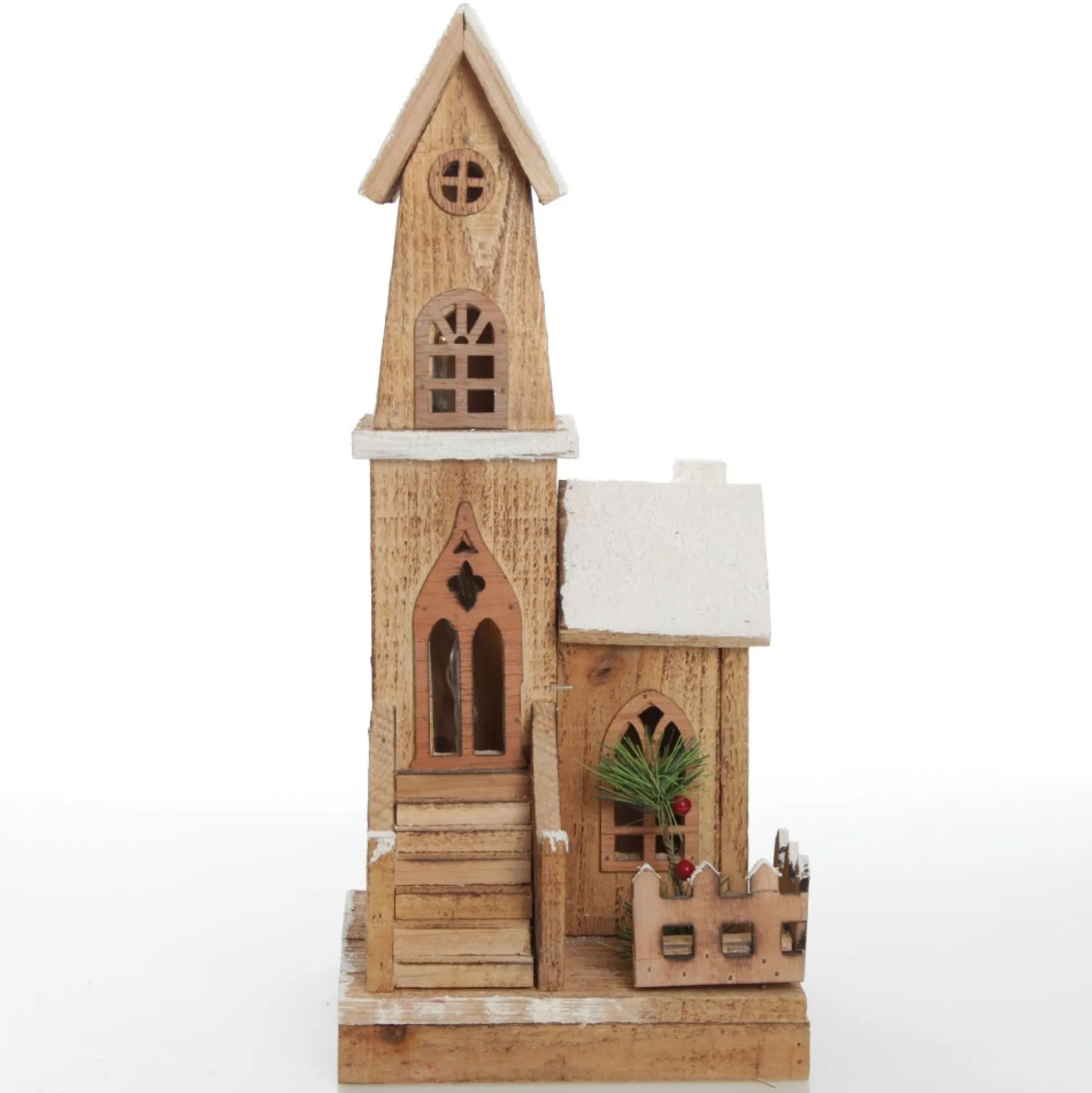Wooden Light up House with Winter Snow Light-Up Scenes And Ornaments|