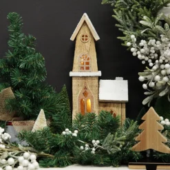 Wooden Light up House with Winter Snow Light-Up Scenes And Ornaments|