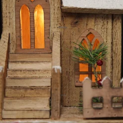 Wooden Light up House with Winter Snow Light-Up Scenes And Ornaments|