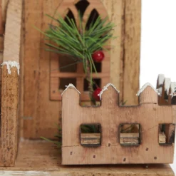 Wooden Light up House with Winter Snow Light-Up Scenes And Ornaments|