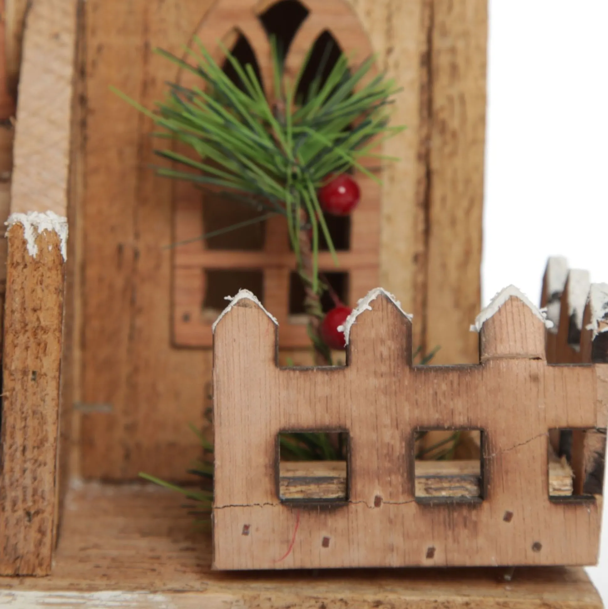 Wooden Light up House with Winter Snow Light-Up Scenes And Ornaments|