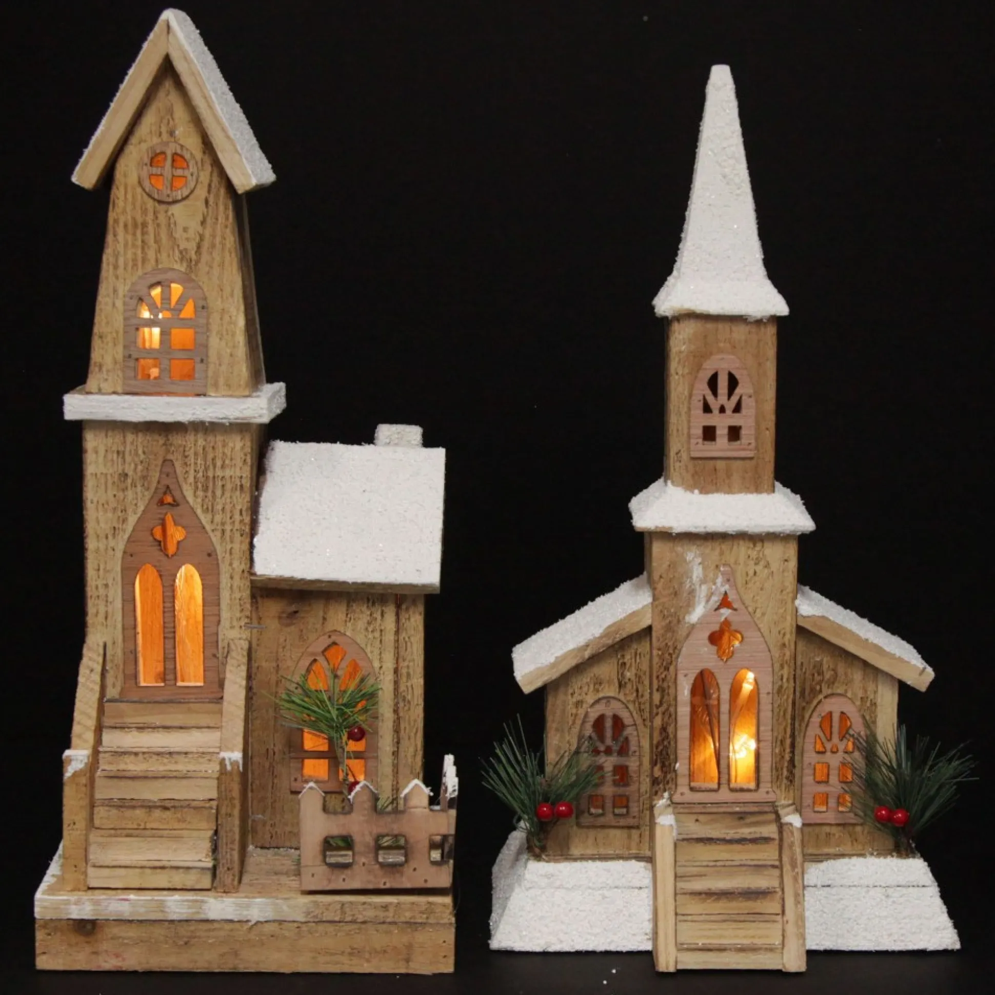 Wooden Light up House with Winter Snow Light-Up Scenes And Ornaments|