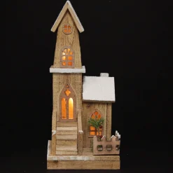 Wooden Light up House with Winter Snow Light-Up Scenes And Ornaments|