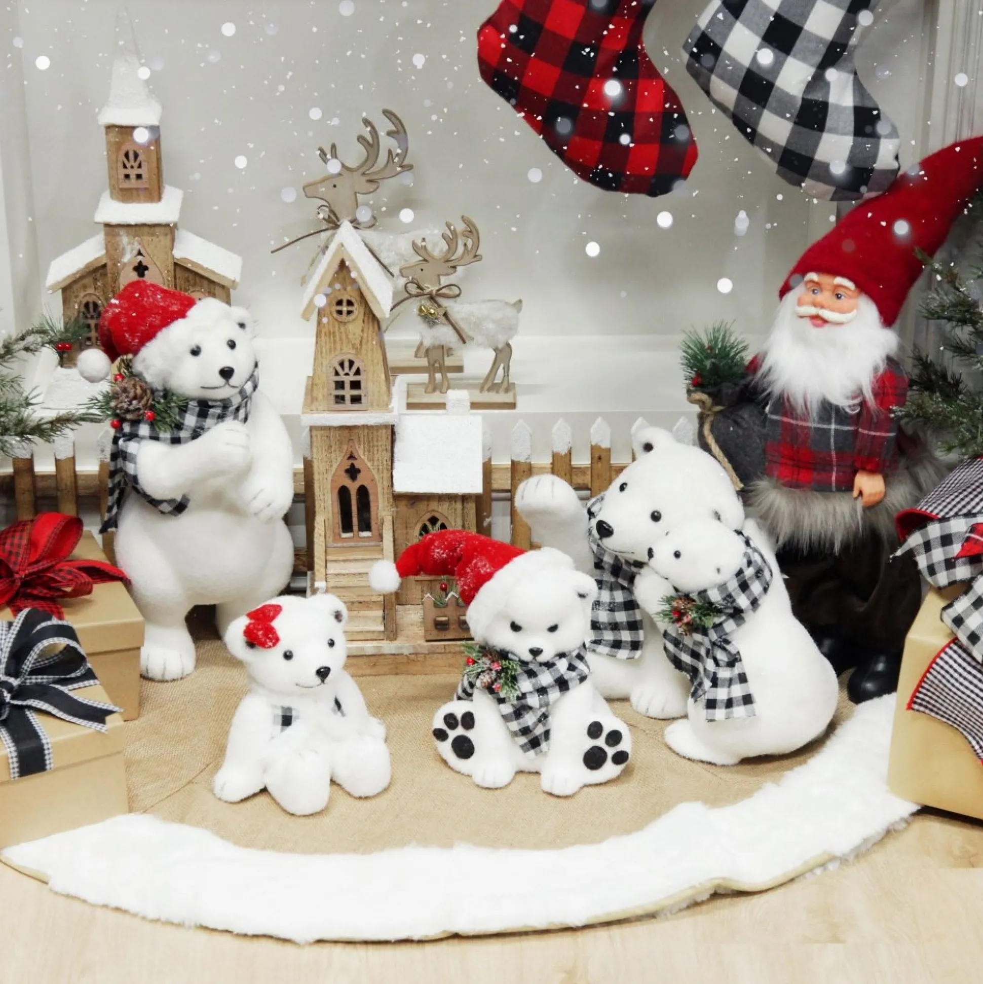 Wooden Light up House with Winter Snow Light-Up Scenes And Ornaments|