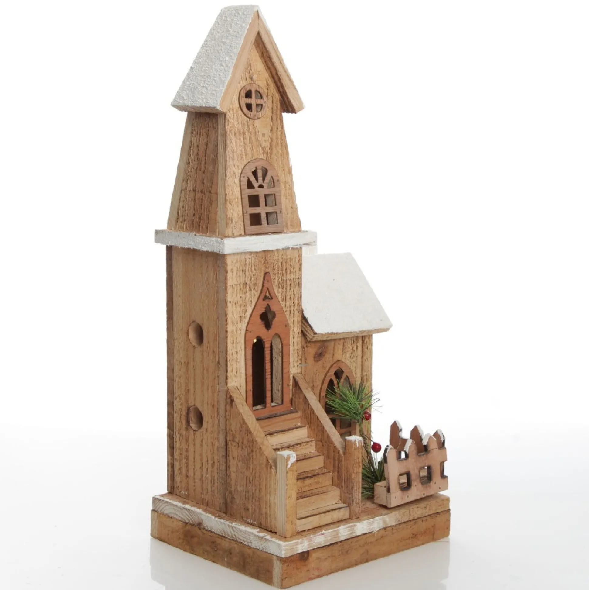 Wooden Light up House with Winter Snow Light-Up Scenes And Ornaments|