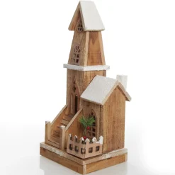 Wooden Light up House with Winter Snow Light-Up Scenes And Ornaments|
