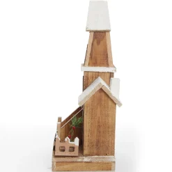 Wooden Light up House with Winter Snow Light-Up Scenes And Ornaments|
