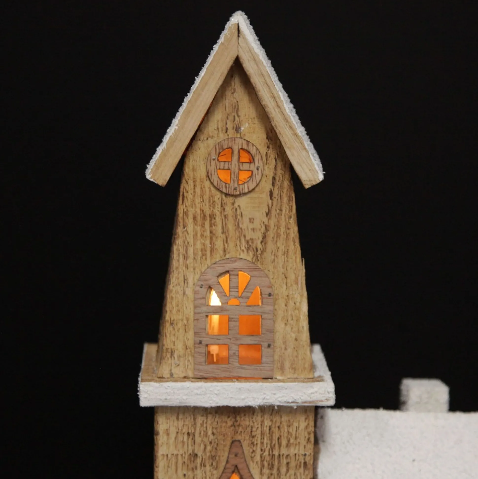 Wooden Light up House with Winter Snow Light-Up Scenes And Ornaments|
